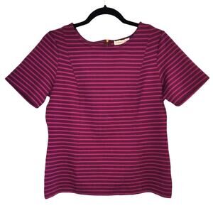 Coldwater Creek Women's Purple Front Dart Pink Stripes Blouse Top M 10-12